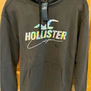 Hollister faded black shine logo graphic hoodie adult size small